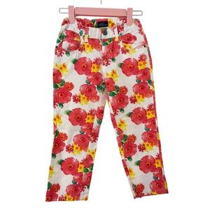 Floral Kids Petite Denim Stretch Pants Pinkish Red and Yellow